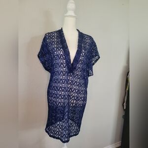 Elif by Jordan Taylor Blue Lace Swim Coverup V-Neck Kimono